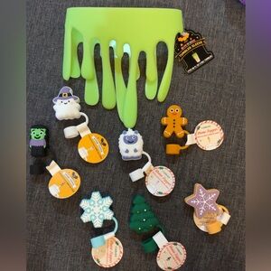 Viral Tumbler Slime Sleeve, 2 Halloween Straw Toppers, 5 Christmas Straw Toppers